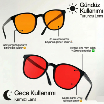 Unisex Kırmızı Lensli Mavi Işık Gözlüğü