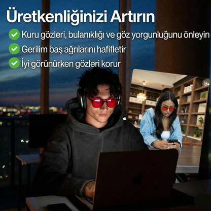 Unisex Kırmızı Lensli Mavi Işık Gözlüğü