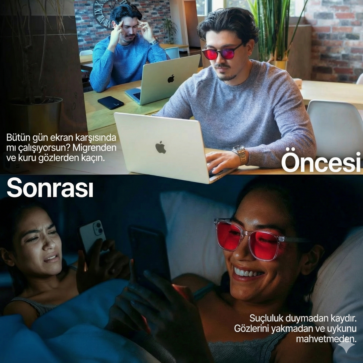 Unisex Kırmızı Lensli Mavi Işık Gözlüğü