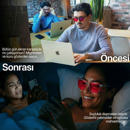 Unisex Kırmızı Lensli Mavi Işık Gözlüğü